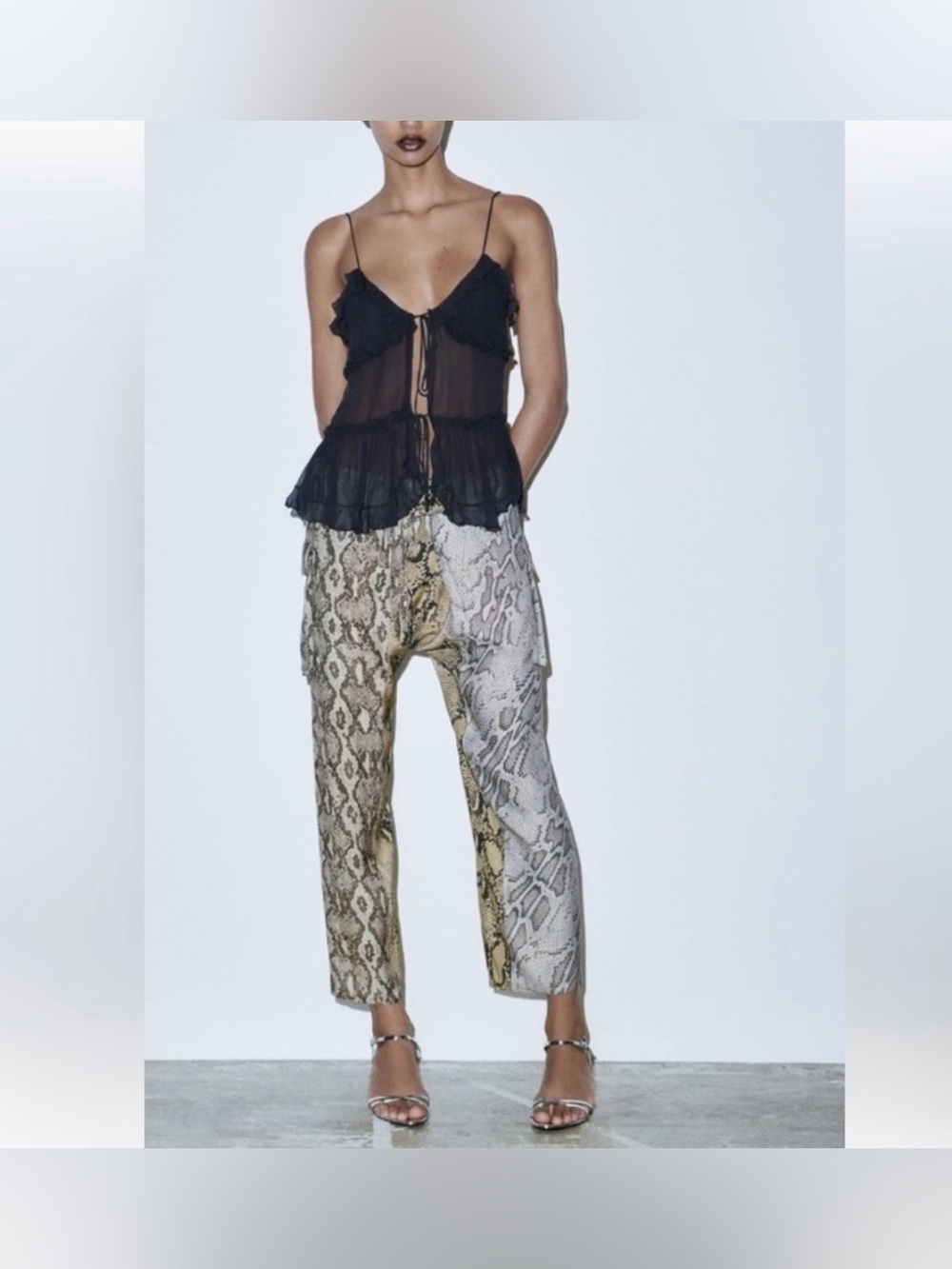 Zara Snake Print Paperbag Waist Cargo Ankle Pants